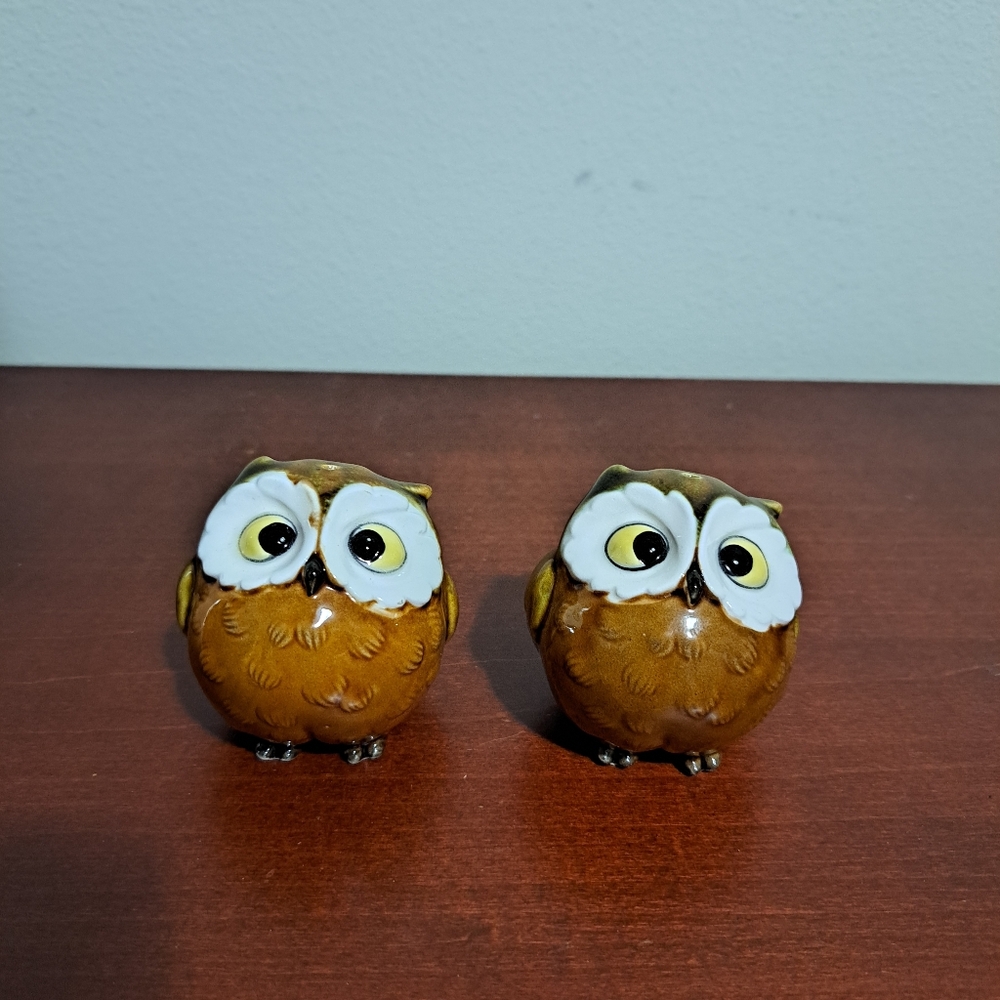 Vintage Homco Ceramic Owls Salt And Pepper Shakers Excellent Condition